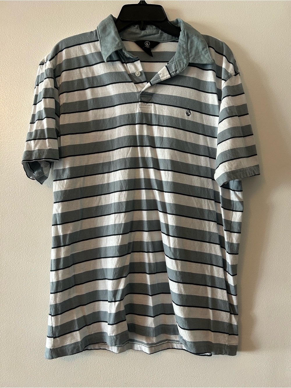 Volcom Men's Striped Polo - Light Gray & Slate Blue